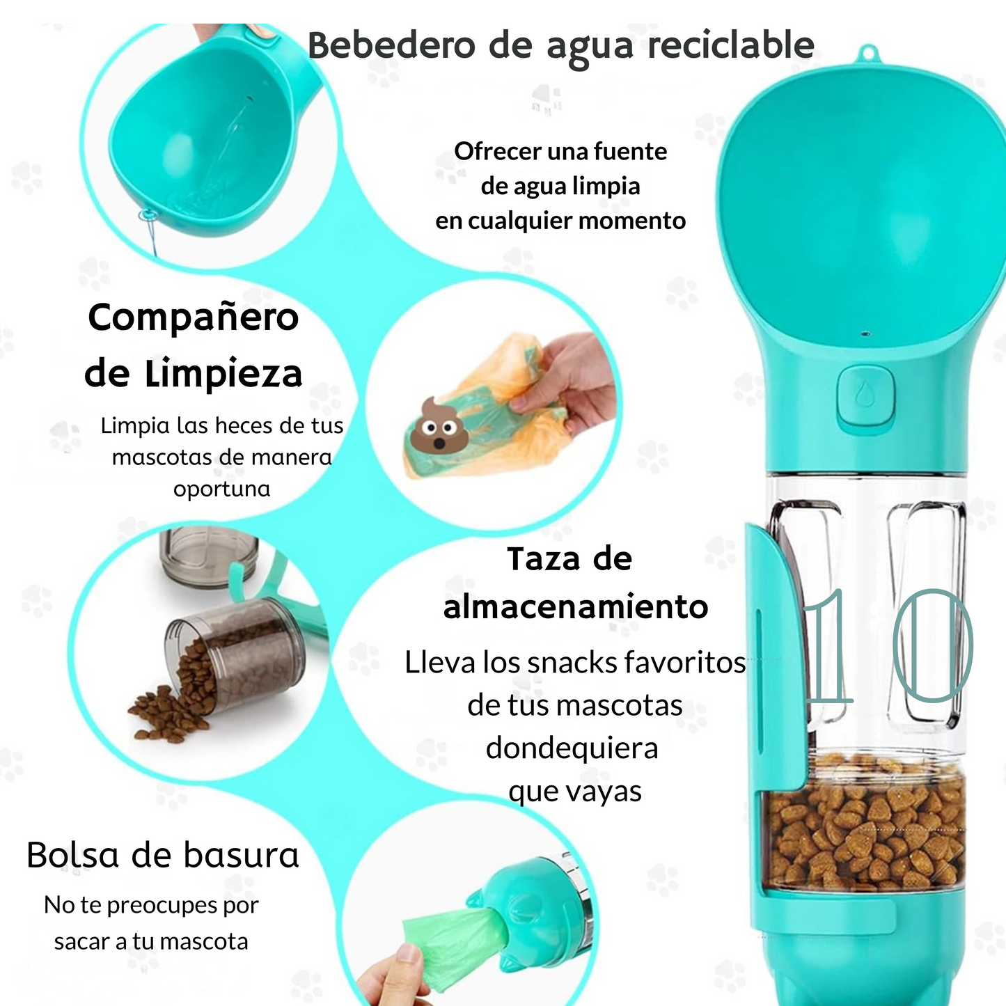 Botella de agua portátil 4 en 1, Alimentador de comida para mascotas, dispensador de agua de 10 onzas, accesorios para pasear perros y gatos.