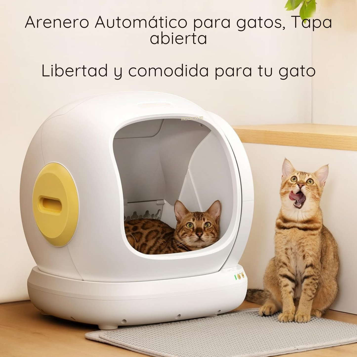 Arenero automático inteligente para gatos de 75L, con tapa abierta.
