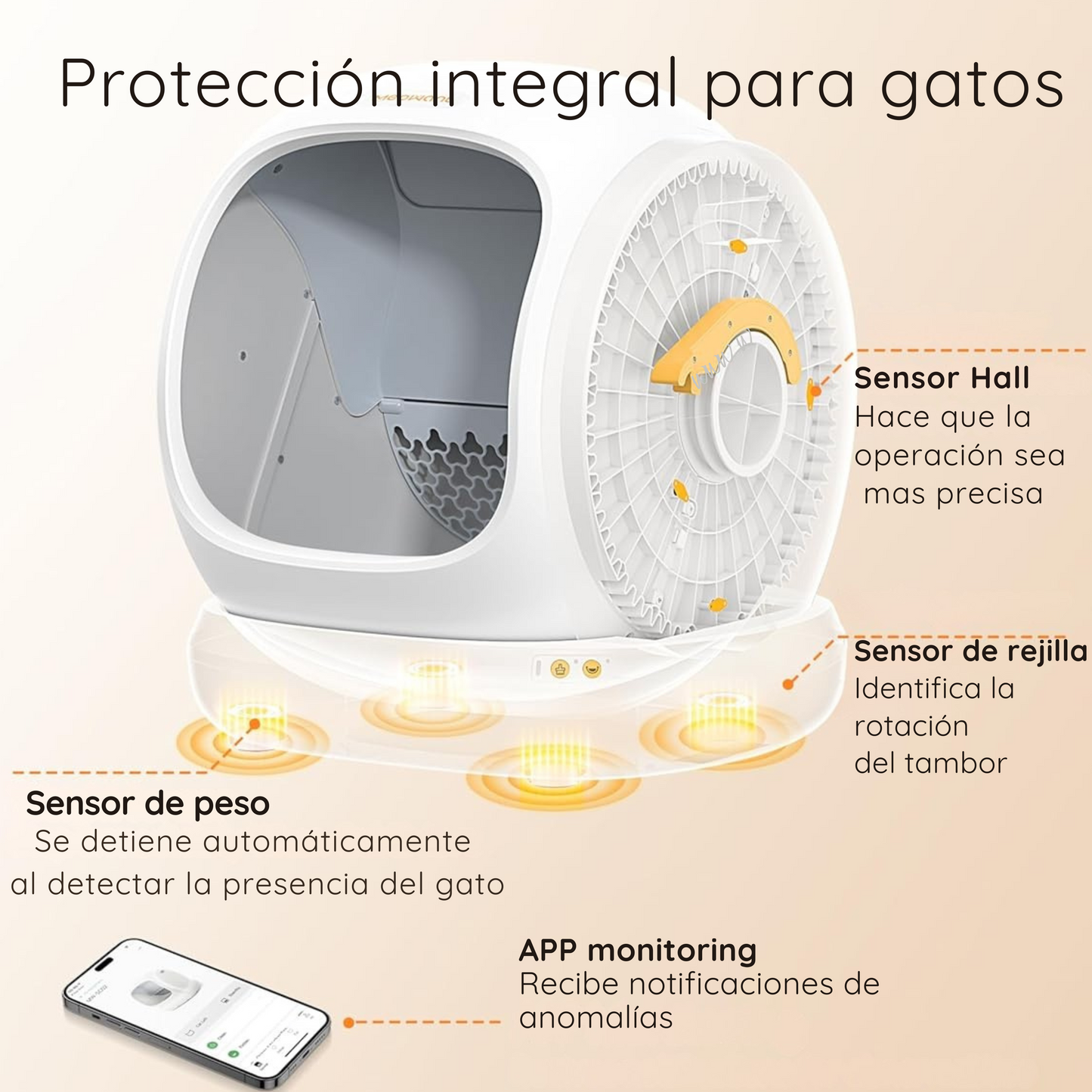 Arenero automático inteligente para gatos de 75L, con tapa abierta.