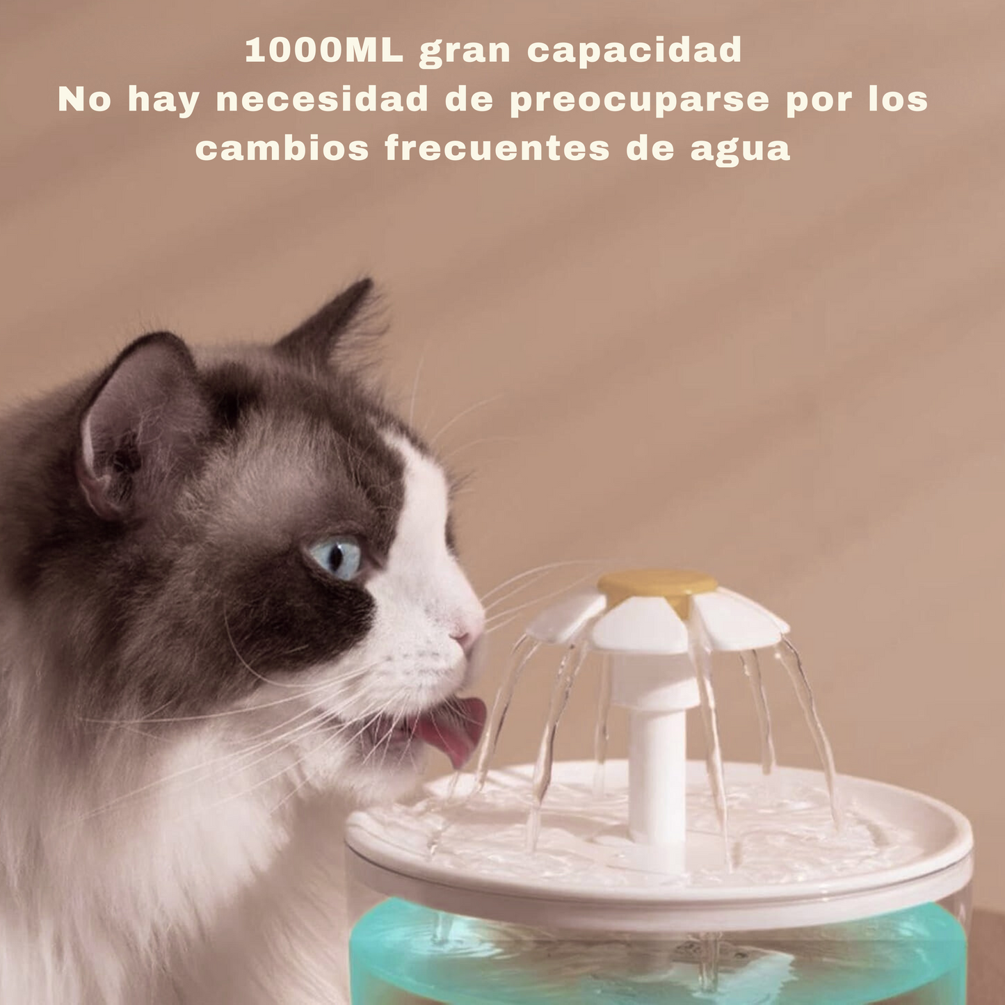 Fuente de Agua para gatos de 1L, tazón de bebida silencioso.