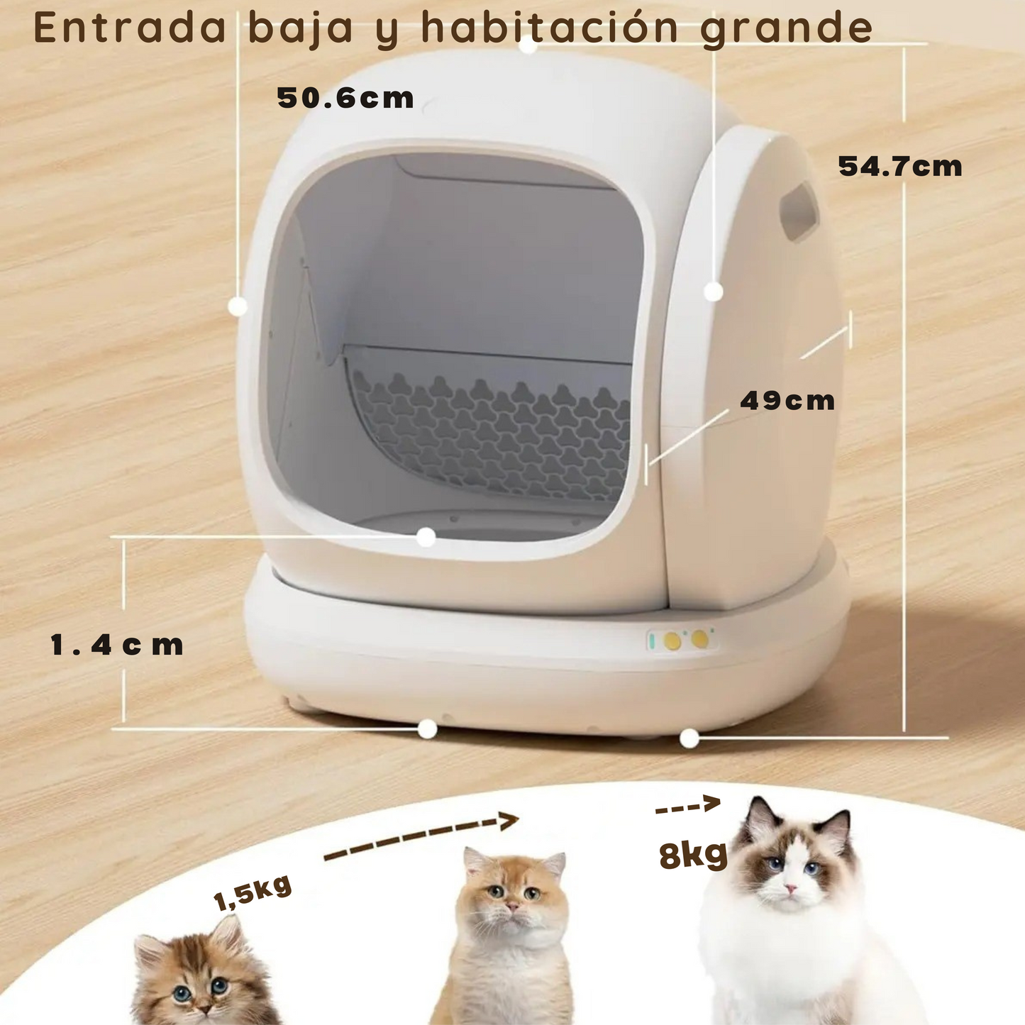 Arenero automático inteligente para gatos de 75L, con tapa abierta.