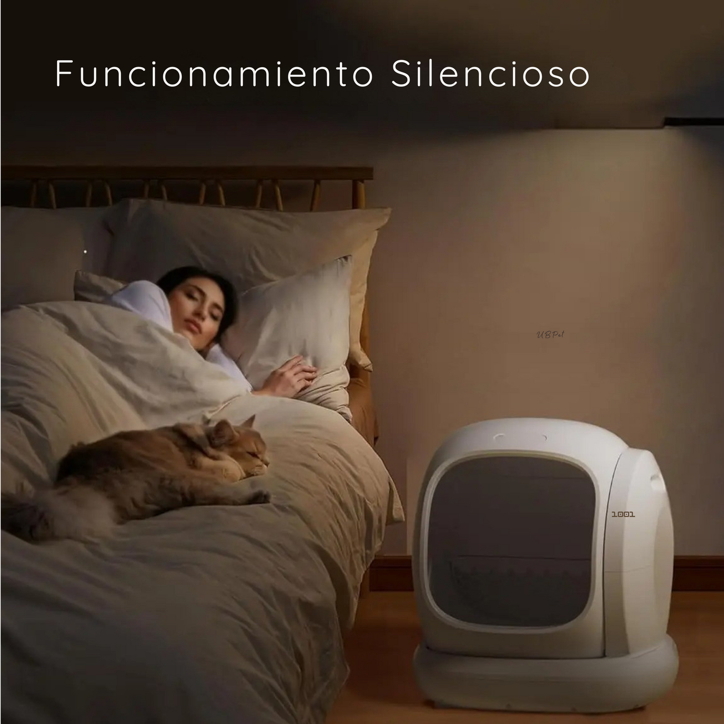 Arenero automático inteligente para gatos de 75L, con tapa abierta.