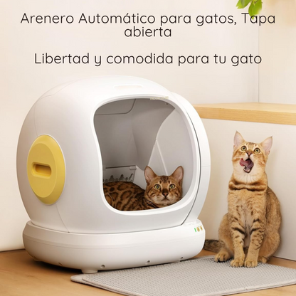 Arenero automático inteligente para gatos de 75L, con tapa abierta.