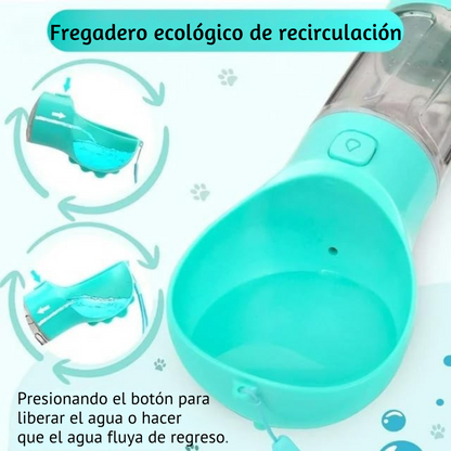 Botella de agua portátil 4 en 1, Alimentador de comida para mascotas, dispensador de agua de 10 onzas, accesorios para pasear perros y gatos.